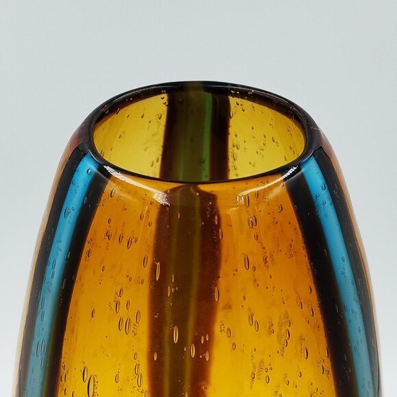 1970s Luxury Handcrafted Amber and Blue Vase in Murano Glass - Picture 8 of 8